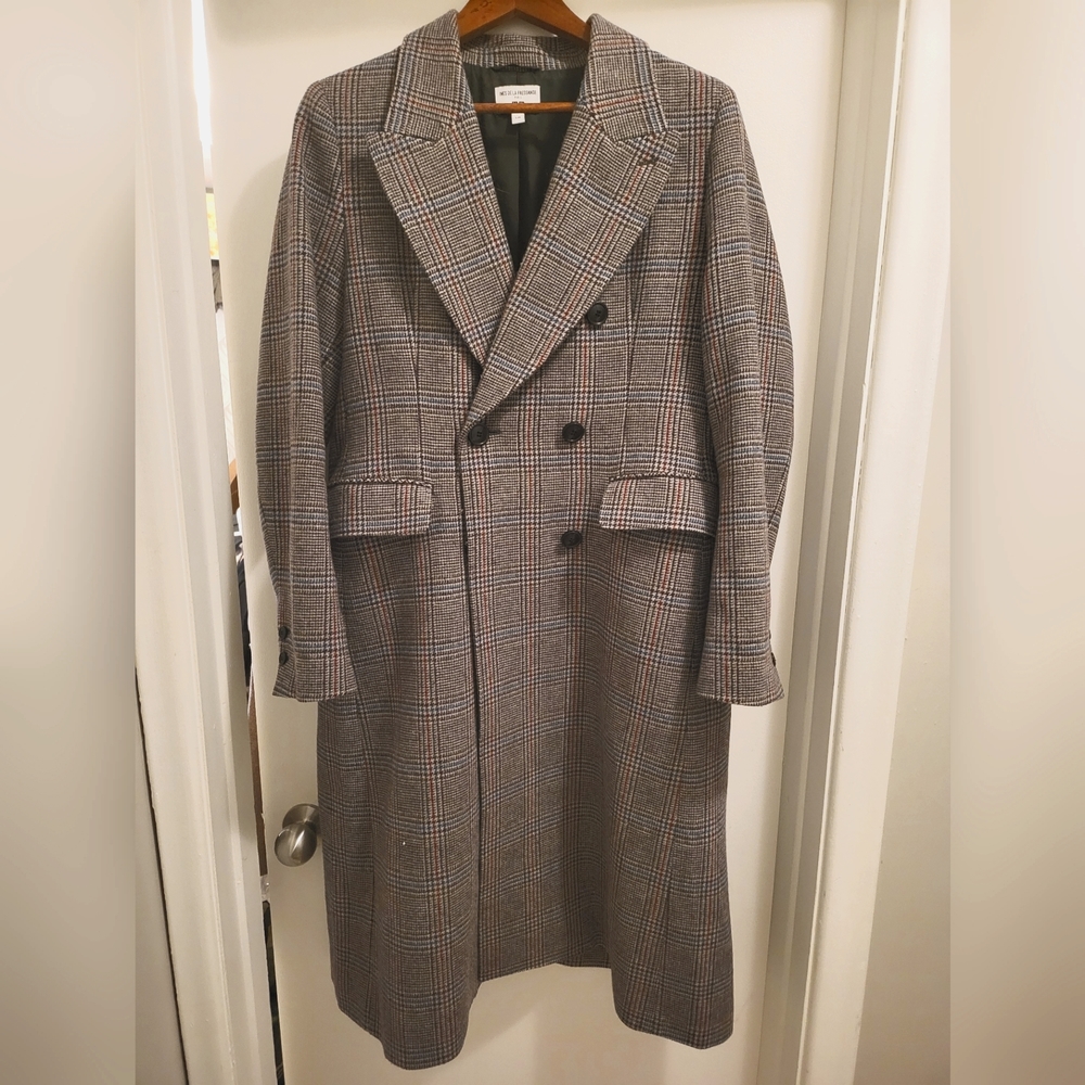 Uniqlo Plaid Multicolor Wool Blend Double Breasted Coat